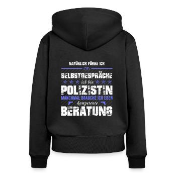 Polizistin - Frauen Premium Bio Zip Hoodie - Schwarz - Hinten - Julia (174cm)