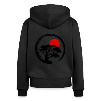 Bonsai Baum Japanisch Kreis buddhistische Zen Kall - Frauen Premium Bio Zip Hoodie - Schwarz - Hinten - Julia (174cm)