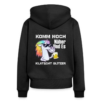 Einhorn Glitzer Klatscht Mädchen Geschenk - Frauen Premium Bio Zip Hoodie - Schwarz - Hinten - Julia (174cm)