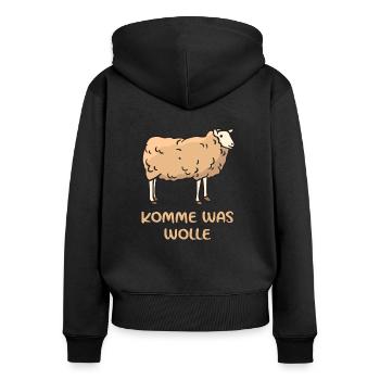 Venir Ce que la laine mouton blague - Sweat à capuche zippé Premium bio Femme - noir - Dos - Julia (174cm)