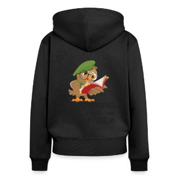I'm Being Kidnapped By A Book Funny Owl Reading - Women's Premium Organic Zip Hoodie - black - Back - Julia (174cm)