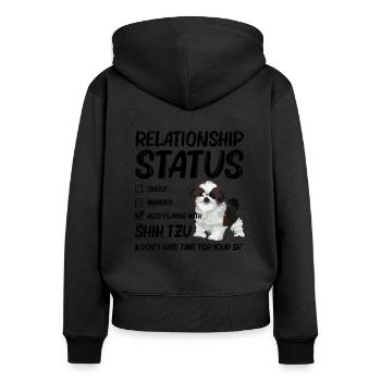 Statut de la relation occupé à jouer avec mon Shih Tzu - Sweat à capuche zippé Premium bio Femme - noir - Dos - Julia (174cm)