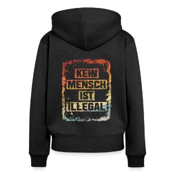 Kein Mensch ist Illegal gegen Rechts - Frauen Premium Bio Zip Hoodie - Schwarz - Hinten - Julia (174cm)