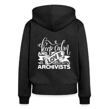 Archiviste garder son calme et aimer les archivistes - Sweat à capuche zippé Premium bio Femme - noir - Dos - Julia (174cm)