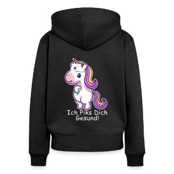 Ich Piks dich gesund Krankenschwester Einhorn Gesc - Frauen Premium Bio Zip Hoodie - Schwarz - Hinten - Julia (174cm)