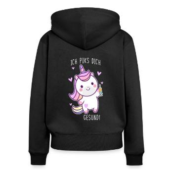 Ich Piks dich gesund Krankenschwester Einhorn Pfle - Frauen Premium Bio Zip Hoodie - Schwarz - Hinten - Julia (174cm)