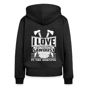 Zimmermann Carpenters Lieben den Geruch von Sägemehl - Frauen Premium Bio Zip Hoodie - Schwarz - Hinten - Julia (174cm)