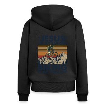 Jesus Is My Savior Biking Is My Therapy - Women's Premium Organic Zip Hoodie - black - Back - Julia (174cm)
