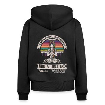 I’m Mostly Peace Love And Light Yoga Tattooed - Sweat à capuche zippé Premium bio Femme - noir - Dos - Julia (174cm)