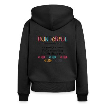 Définition de running circulaire - Sweat à capuche zippé Premium bio Femme - noir - Dos - Julia (174cm)