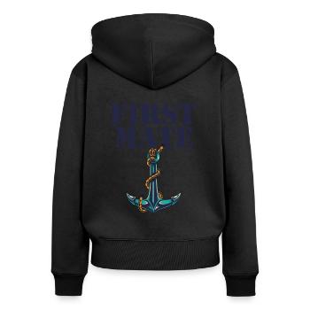 Premier match de Papa Mate - Sweat à capuche zippé Premium bio Femme - noir - Dos - Julia (174cm)