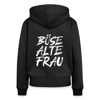 Böse alte Frau Totenkopf - Frauen Premium Bio Zip Hoodie - Schwarz - Hinten - Julia (174cm)