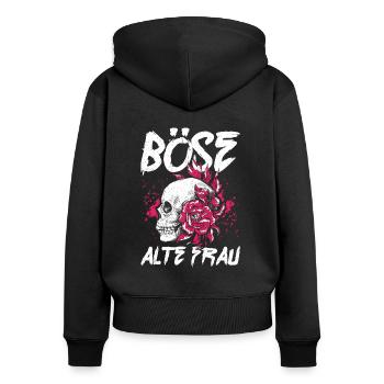 BÖSE ALTE FRAU - Frauen Premium Bio Zip Hoodie - Schwarz - Hinten - Julia (174cm)