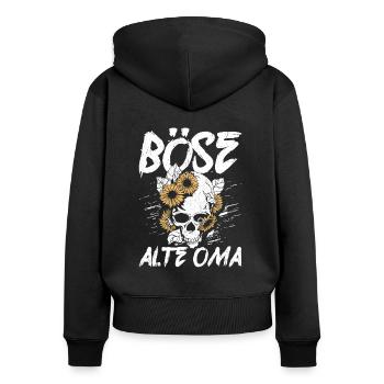 Böse Alte Oma - Totenkopf Alte Weiße Oma Vintage B - Frauen Premium Bio Zip Hoodie - Schwarz - Hinten - Julia (174cm)