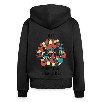Floorball Unihockey Feldhockey Hallenhockey - Frauen Premium Bio Zip Hoodie - Schwarz - Hinten - Julia (174cm)