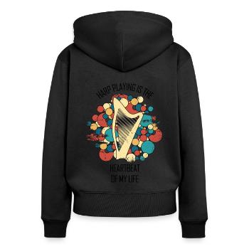 Harfe Geschenk Musikinstrument Musiker Zupfen - Frauen Premium Bio Zip Hoodie - Schwarz - Hinten - Julia (174cm)
