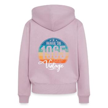 Millésime Fabriqué en 1965 Année de naissance 1965 Anniversaire - Sweat à capuche zippé Premium bio Femme - rose poudré - Dos - Julia (174cm)