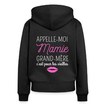 T shirt mamie appelle-moi mamie cadeau mamie. - Sweat à capuche zippé Premium bio Femme - noir - Dos - Julia (174cm)