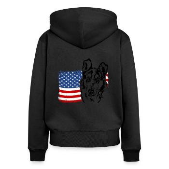 Kurzhaarcollie Collie Amerika Fahne Hunde Wilsigns - Frauen Premium Bio Zip Hoodie - Schwarz - Hinten - Julia (174cm)