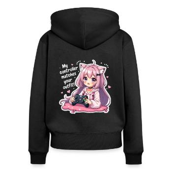 MY OUTFIT MATCHES YOUR OUTFIT - Kawaii Gamergirl - Frauen Premium Bio Zip Hoodie - Schwarz - Hinten - Julia (174cm)