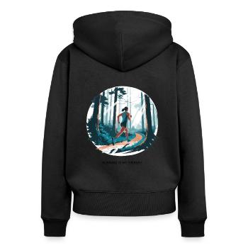 Running is My Therapy – Laufen in der Natur - Frauen Premium Bio Zip Hoodie - Schwarz - Hinten - Julia (174cm)