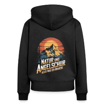 Angeln Fischen in der Natur lustiger Spruch - Frauen Premium Bio Zip Hoodie - Schwarz - Hinten - Julia (174cm)