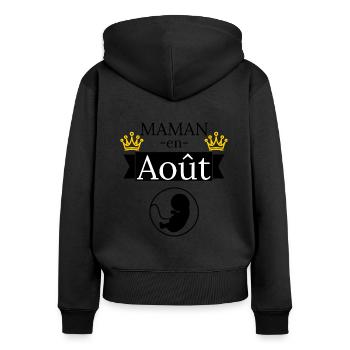 Maman en août. Future maman - Sweat à capuche zippé Premium bio Femme - noir - Dos - Julia (174cm)