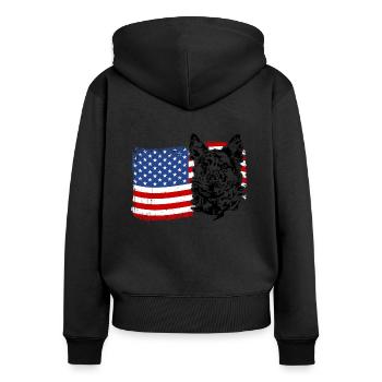 Hungarian Mudi America Flag Dogs Dog Wilsigns - Women's Premium Organic Zip Hoodie - black - Back - Julia (174cm)