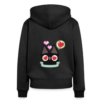 Cute cat with hearts - Women's Premium Organic Zip Hoodie - black - Back - Julia (174cm)