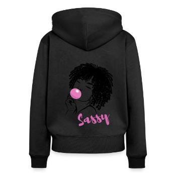 Sassy Chic mit Afro Charme - Frauen Premium Bio Zip Hoodie - Schwarz - Hinten - Julia (174cm)