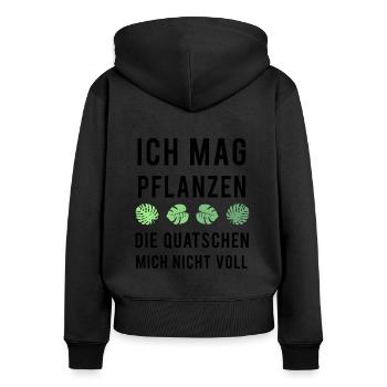Pflanzenfreund Leises Grün - Frauen Premium Bio Zip Hoodie - Schwarz - Hinten - Julia (174cm)