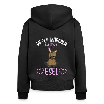 Mädchen & Esel Liebe - Unzertrennlich - Frauen Premium Bio Zip Hoodie - Schwarz - Hinten - Julia (174cm)