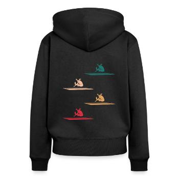 Farbenfrohe Weitsprung-Kunst - Frauen Premium Bio Zip Hoodie - Schwarz - Hinten - Julia (174cm)
