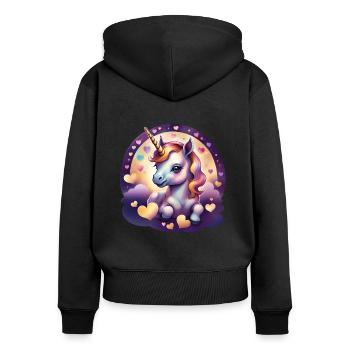 Einhorn mit bunten Herzen - Sweet Unicorn - Frauen Premium Bio Zip Hoodie - Schwarz - Hinten - Julia (174cm)