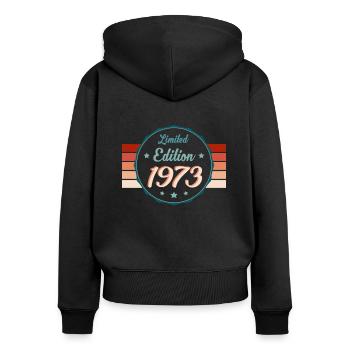Retro Star 1973 - Limited Geburtsedition - Frauen Premium Bio Zip Hoodie - Schwarz - Hinten - Julia (174cm)