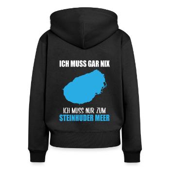Muss Nur Zum Steinhuder Meer - Frauen Premium Bio Zip Hoodie - Schwarz - Hinten - Julia (174cm)