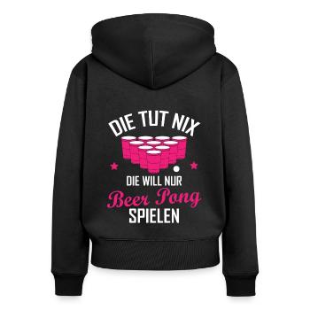 Beer Pong Bier Pong Lustiger Spruch Geschenk - Frauen Premium Bio Zip Hoodie - Schwarz - Hinten - Julia (174cm)