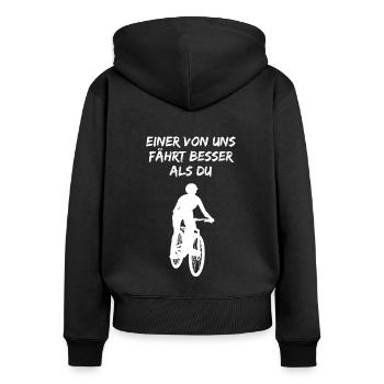Mountainbike Fahrer Spruch Lustig Geschenk Damen - Frauen Premium Bio Zip Hoodie - Schwarz - Hinten - Julia (174cm)