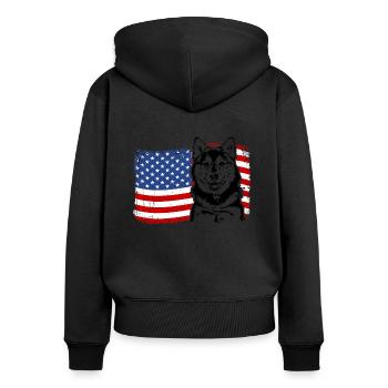 Pomsky America Flag Dog Dogs Wilsigns - Women's Premium Organic Zip Hoodie - black - Back - Julia (174cm)