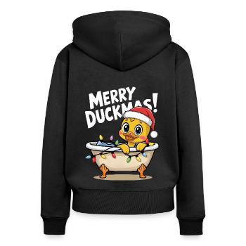 Duck Christmas Christmas Sweater Merry Duckmas - Women's Premium Organic Zip Hoodie - black - Back - Julia (174cm)