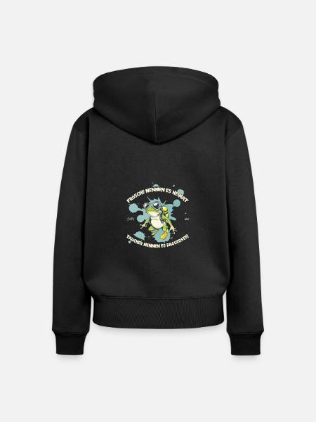 Frosch-Taucher-Spruch – Heimat trifft Baggersee - Frauen Premium Bio Zip Hoodie - Schwarz