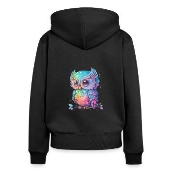 Bunte Eule Mit Großen Augen - Frauen Premium Bio Zip Hoodie - Schwarz - Hinten - Julia (174cm)