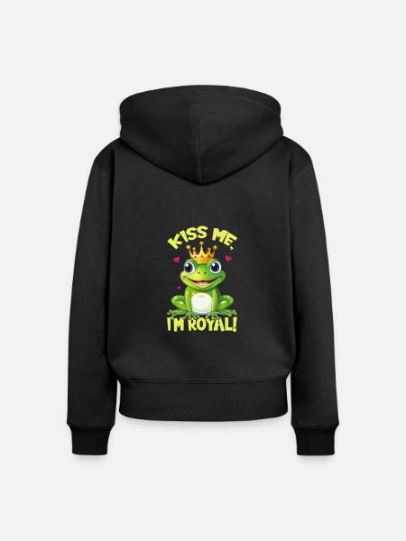 Grüner Frosch Comic König - Frauen Premium Bio Zip Hoodie - Schwarz