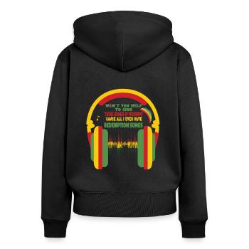 Redemption Songs Reggae Rasta Reggaeton Motif - Sweat à capuche zippé Premium bio Femme - noir - Dos - Julia (174cm)
