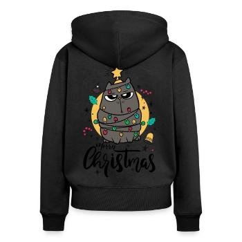 Lustige Weihnachtskatze Frohe Weihnachten - Frauen Premium Bio Zip Hoodie - Schwarz - Hinten - Julia (174cm)