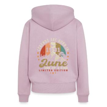 June 1991 Anniversary Juni 1991 Juni - Women's Premium Organic Zip Hoodie - dusky pink - Back - Julia (174cm)