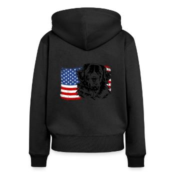 Landseer America Flag Dog Dogs Wilsigns - Women's Premium Organic Zip Hoodie - black - Back - Julia (174cm)