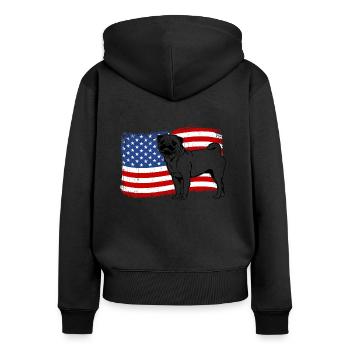 Pug America Flag Dog Dogs Wilsigns - Women's Premium Organic Zip Hoodie - black - Back - Julia (174cm)