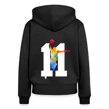 NUMMER 11 BASKETBALL 11. GEBURTSTAG - Frauen Premium Bio Zip Hoodie - Schwarz - Hinten - Julia (174cm)