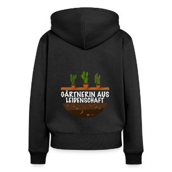 Gärtnerin aus Leidenschaft - Frauen Premium Bio Zip Hoodie - Schwarz - Hinten - Julia (174cm)